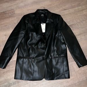 Zara Faux Leather Blazer - Black